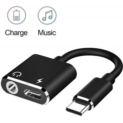 Juce® 2 en 1 Adaptateur USB C Jack Supporte Audio et Recharge Adaptateur Écouteur USB Type C en Aluminium pour Appareil USB C - Noir AUCUNE